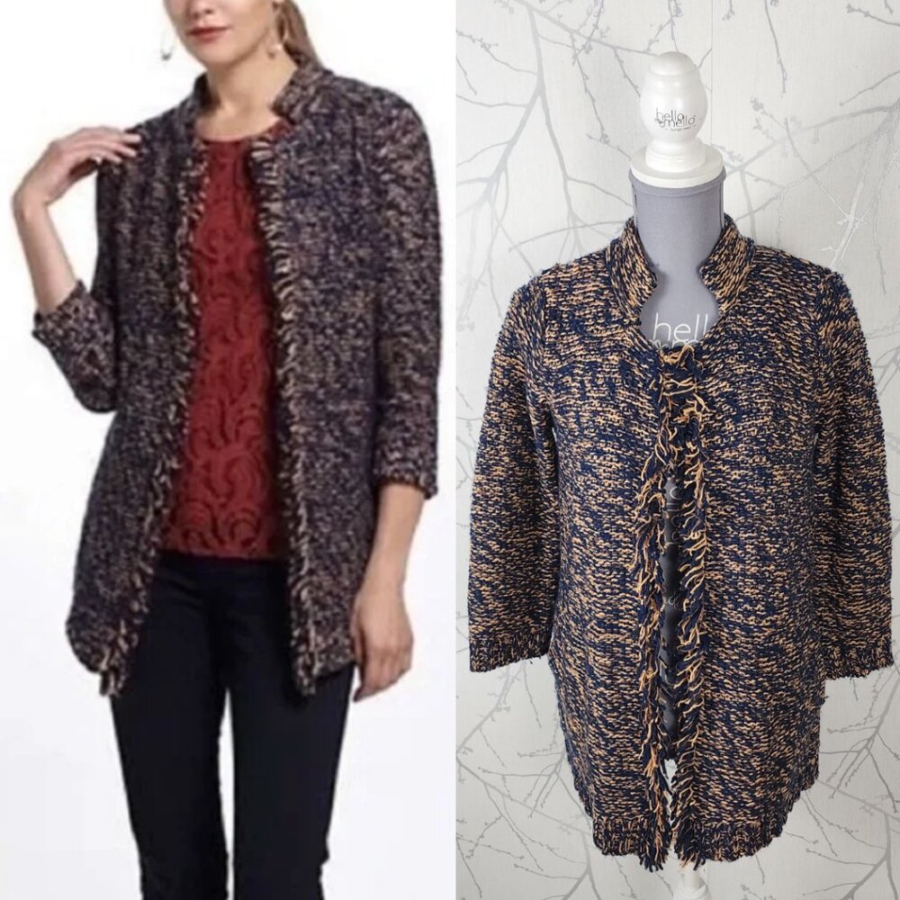 Sparrow Wool Linen Blend Marl Knit Open Fringe Cardigan